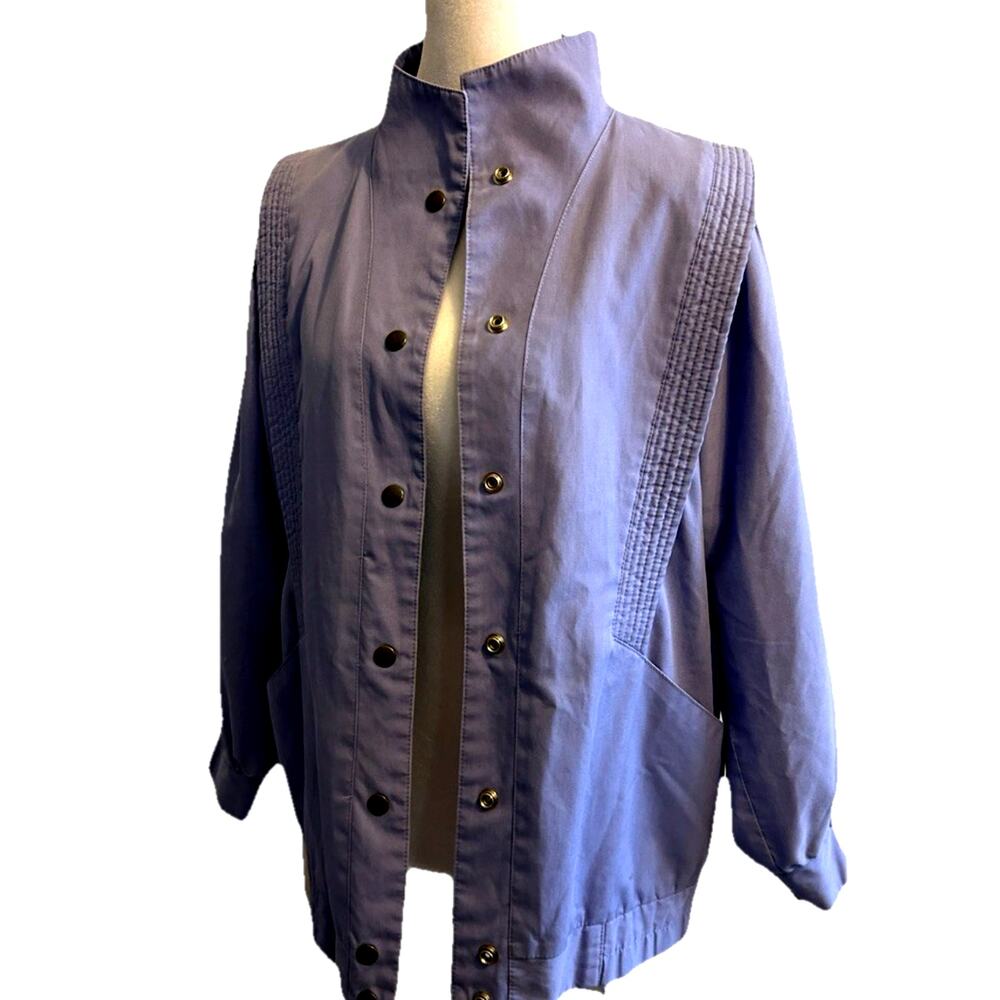 VTG 80s Track Jacket S Purple Glam Rock Coat Zipper Buttons Grannycore BIBI BROS